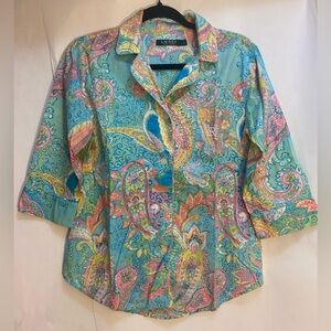 Ralph Lauren Button Down Shirt Woman’s Size Small Pastel Paisley Old Money